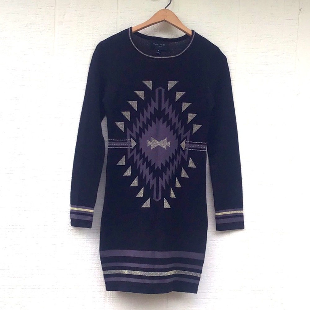 Romeo & Juliet Couture metallic tribal Aztec geometrical print sweater dress